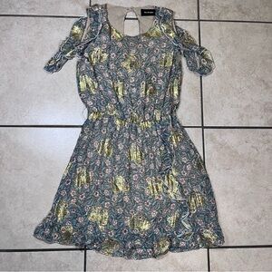 The Kooples Metallic Floral Cold Shoulder Dress Silk Blend Cold Shoulder‎ Size 1
